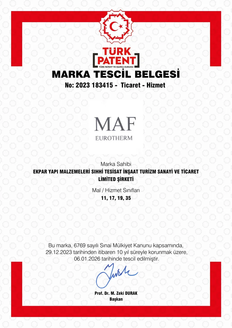 MAF EUROTHERM marka tescil belgesinin (2023) ön izlemesi
